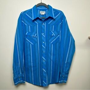 Wrangler Men's Blue Striped Pearl Snap Long Sleeve Shirt XL